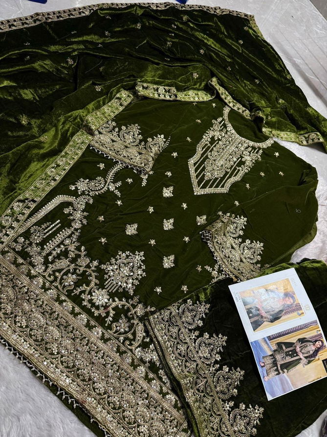 Ziaaz Designs 640 Colour Velvet Embroidery Pakistani Suits Exporters In India